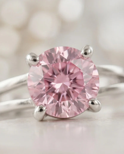 Sterling Silver Round-Cut Split Shank Pink Topaz Ring
