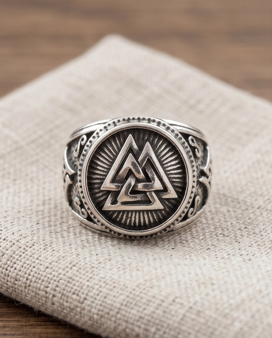 Valknut Radiant Sunburst Signet Ring