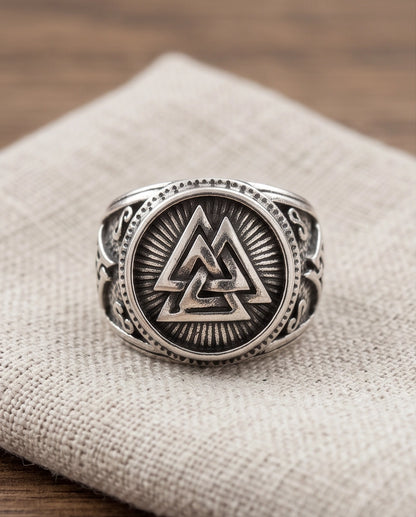 Valknut Radiant Sunburst Signet Ring