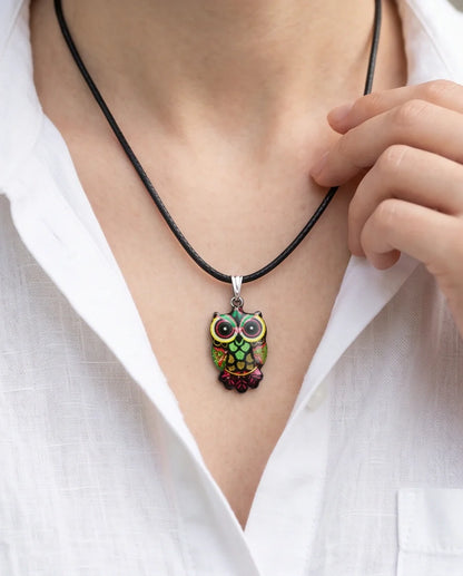 Neon Cyberpunk Owl Totem Pendant Necklace