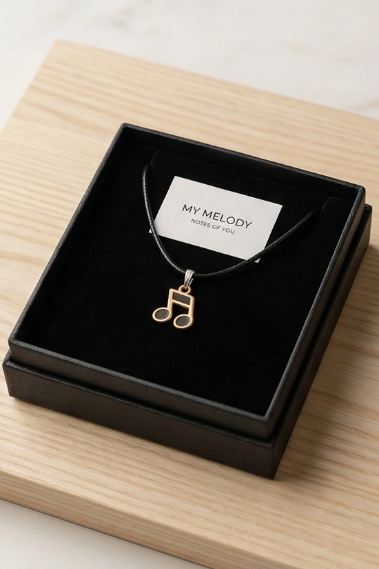 Gold and Black Beamed Eighth Notes Necklace
