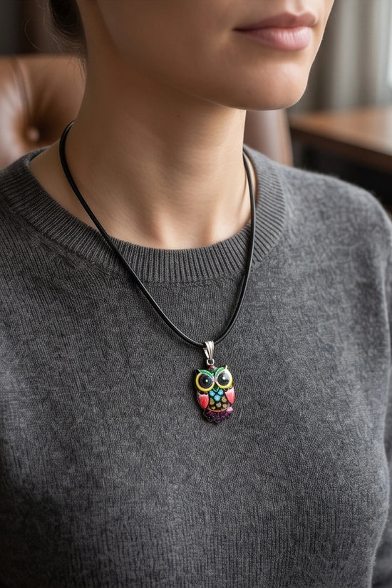 Artistic Multi-Color Mosaic Owl Totem Pendant Necklace