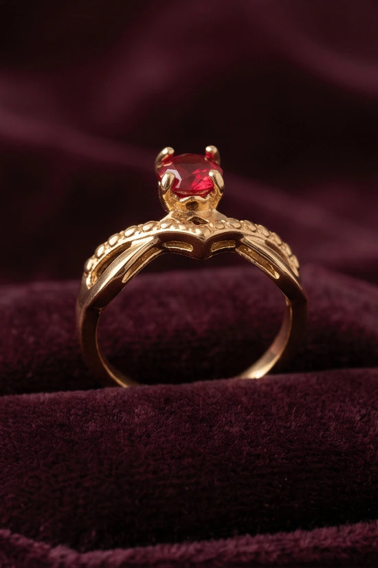 Gold Ruby Crown Chevron Statement Ring