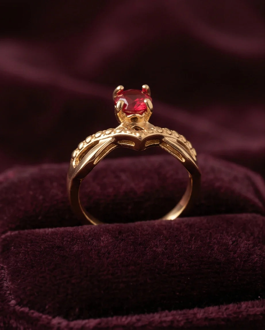 Gold Ruby Crown Chevron Statement Ring
