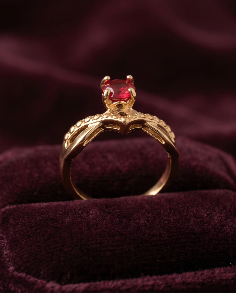 Gold Ruby Crown Chevron Statement Ring