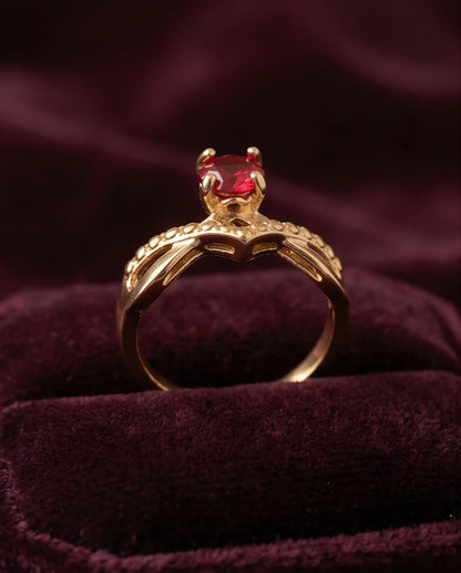 Gold Ruby Crown Chevron Statement Ring