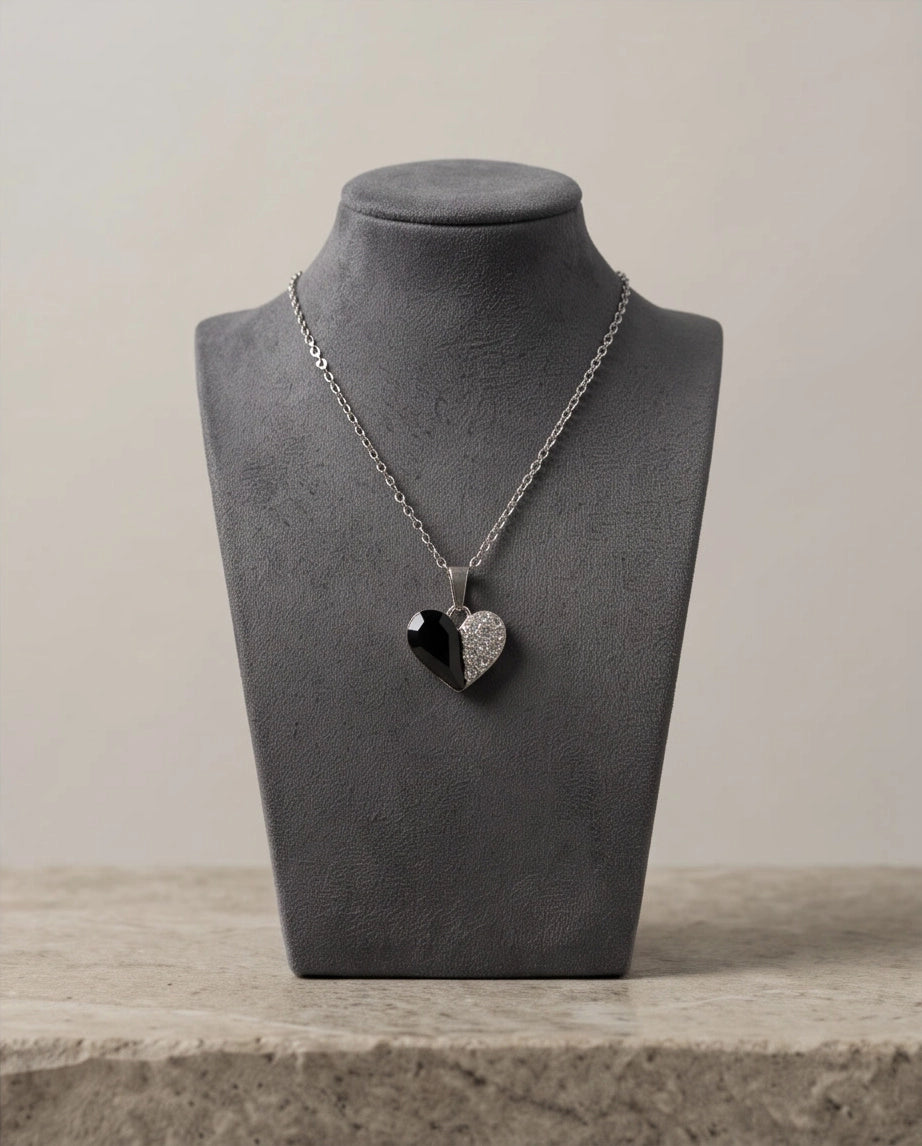 Silver Onyx Heart Pavé Pendant Necklace