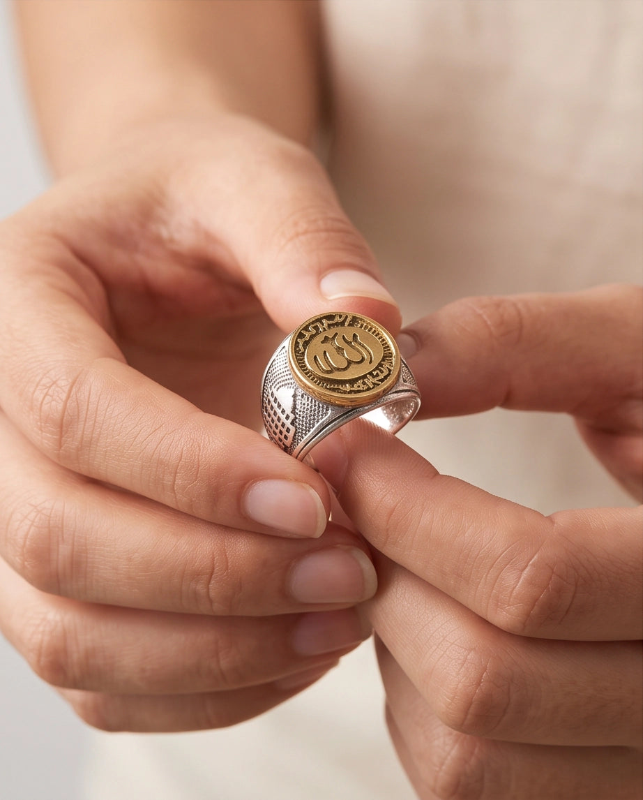 Calligraphic Seal Two-Tone Signet Ring