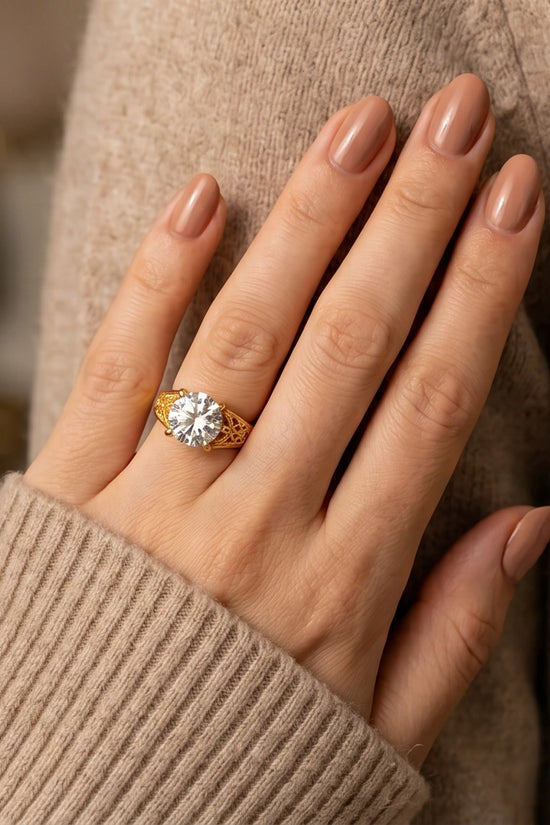 Golden Empress Moissanite Filigree Ring