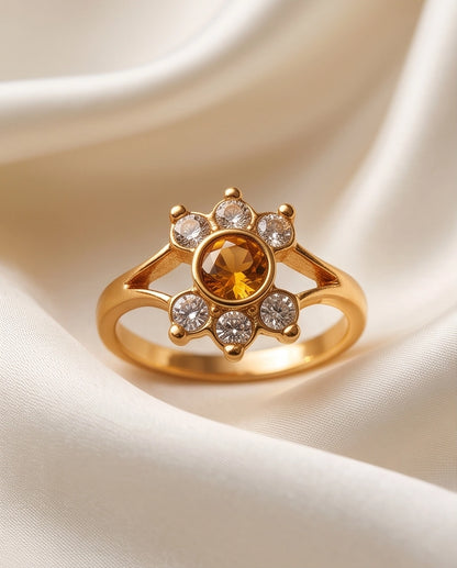 Amber Sunburst Crystal Ring