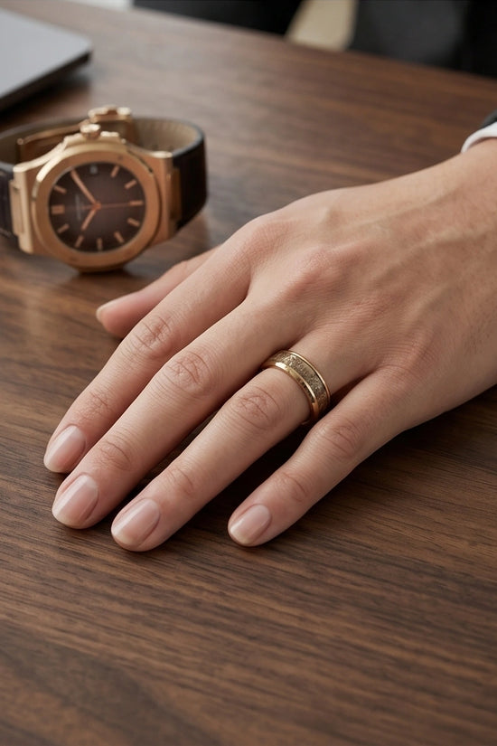 Gold Camouflage Textured Band Ring
