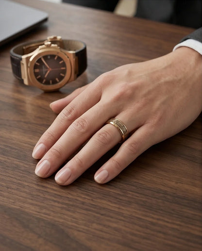 Gold Camouflage Textured Band Ring
