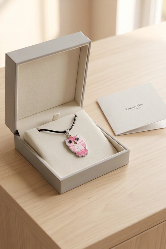 Elegant Soft Pink Owl Totem Pendant Necklace
