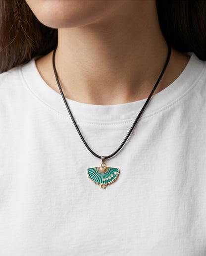 Teal Floral Fan Pendant Necklace