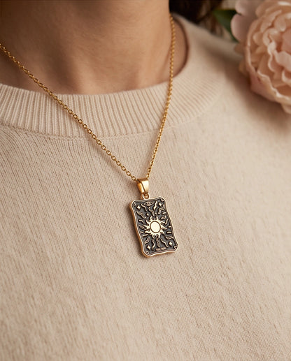 Gold "The Sun" Tarot Card Pendant Necklace