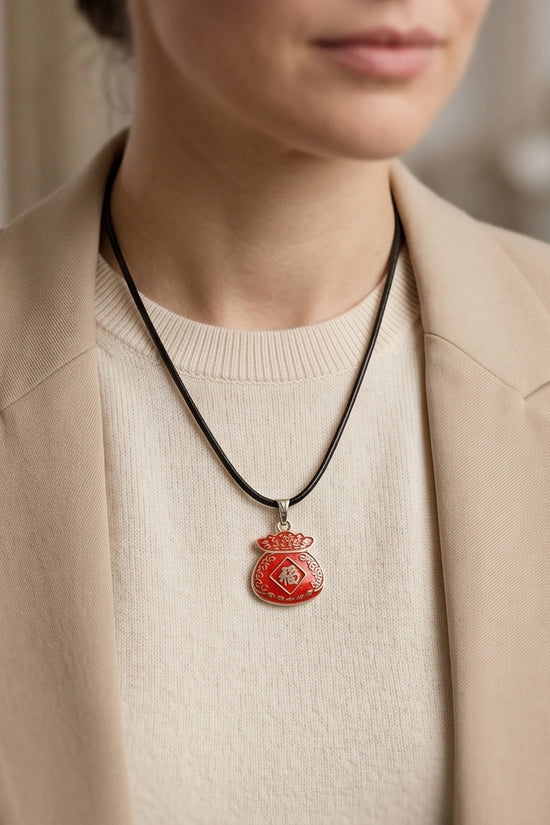 Traditional Red "Fu" Lucky Money Bag Pendant Necklace
