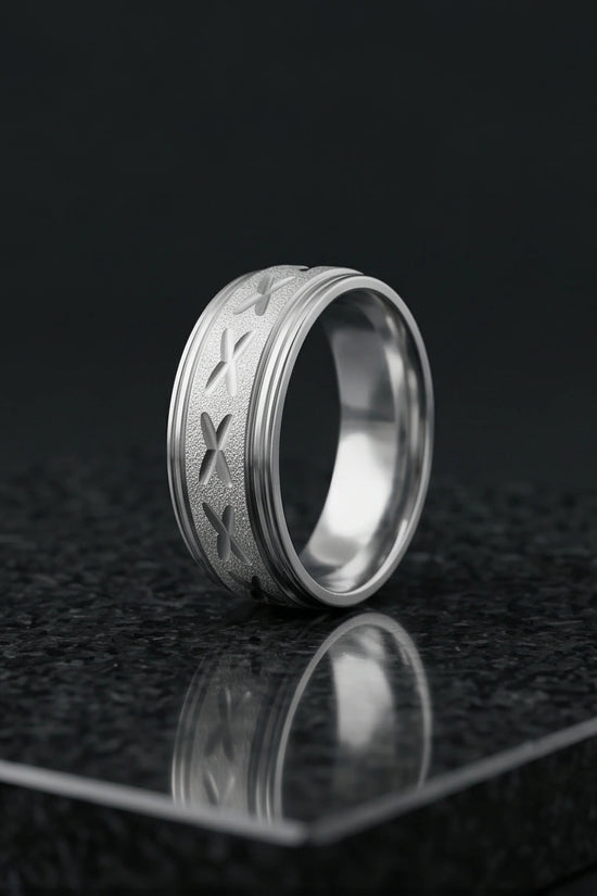 Textured Silver 'X' Engraved Band Ring