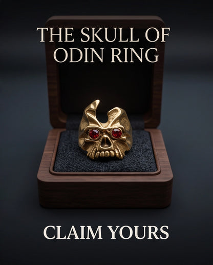 Ruby-Eyed Gothic Horned Skull Gold Ring