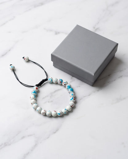 Splatter Paint White Ceramic Beaded Adjustable Macrame Bracelet
