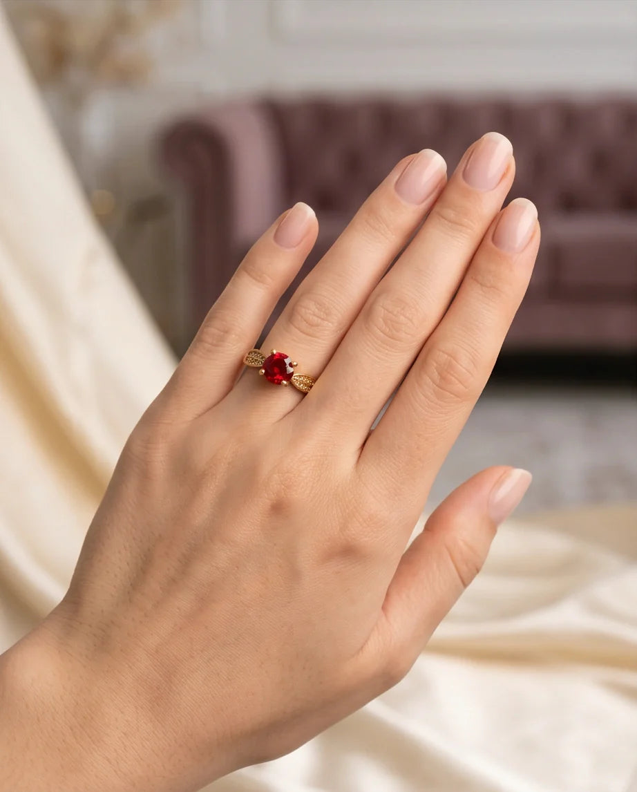 Vintage Gold Ruby Botanical Leaf Ring
