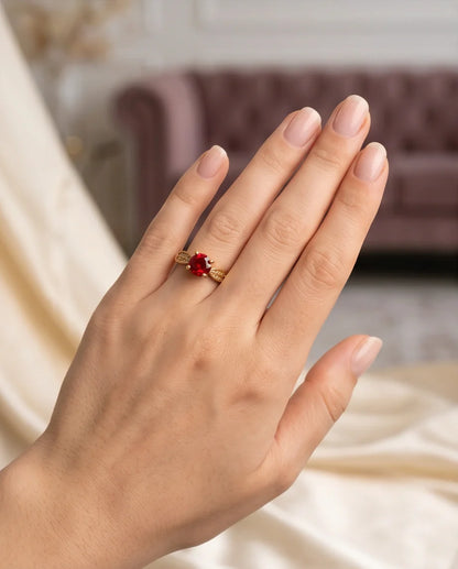 Vintage Gold Ruby Botanical Leaf Ring