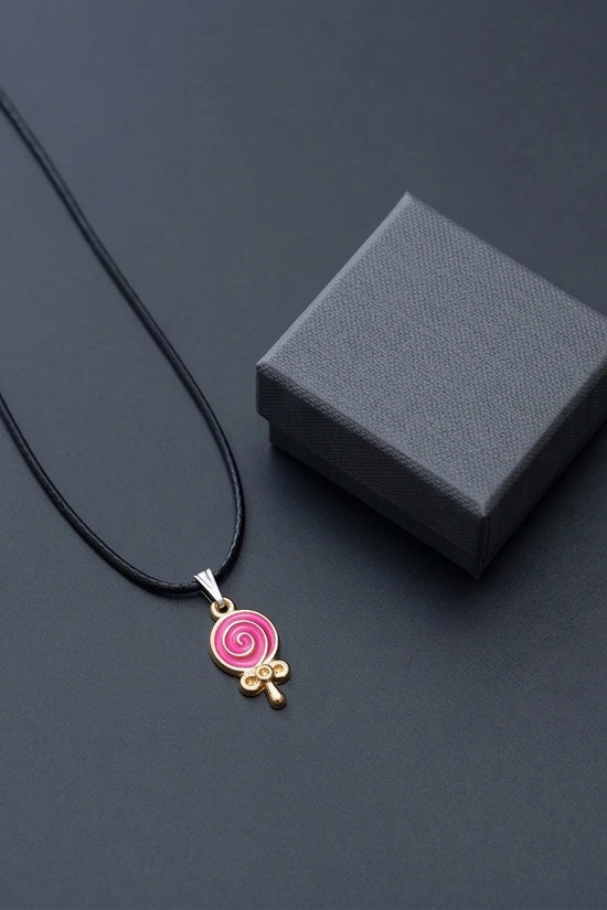 Gold and Pink Lollipop Pendant Necklace