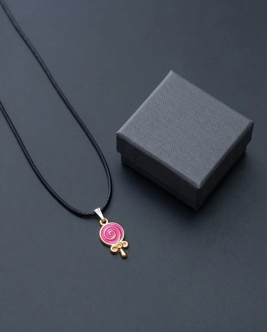 Gold and Pink Lollipop Pendant Necklace