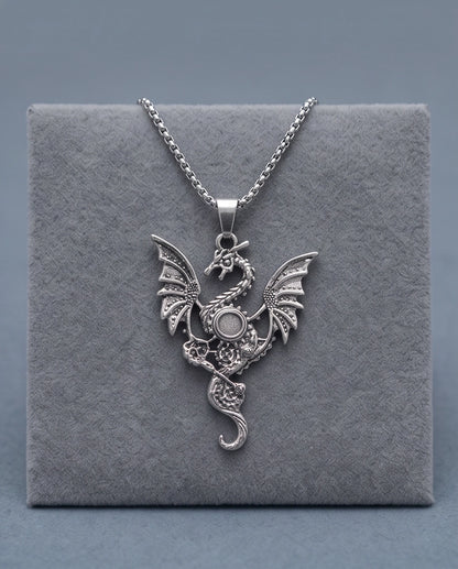 Silver Steampunk Dragon Gear Pendant Necklace