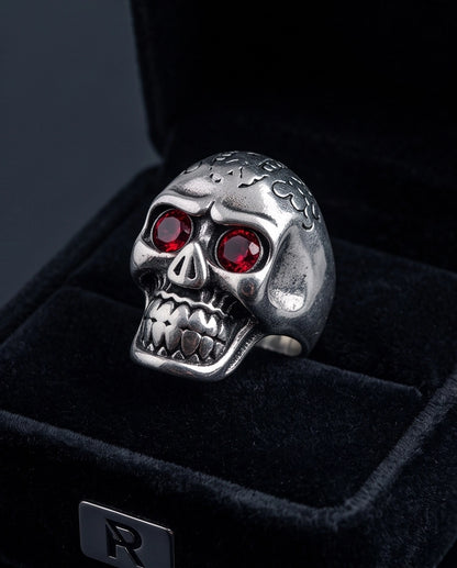 Red-Eyed Carved Crown Skull Ring