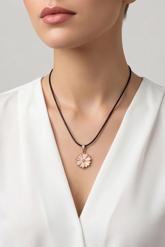 Blush Pink Enamel Sunflower Pendant Necklace