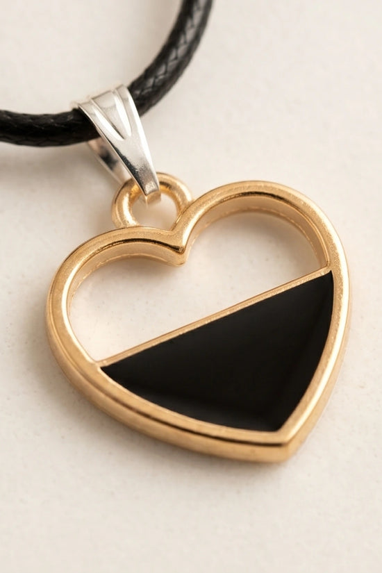 Gold Half-Black Enamel Heart Necklace
