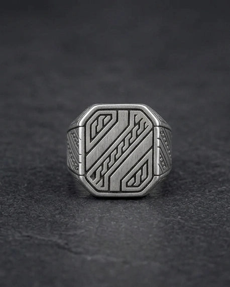 Sterling Silver Cyberpunk Geometric Signet Ring