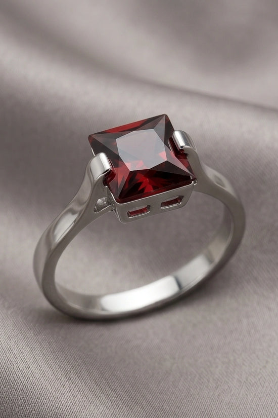 Sterling Silver Princess-Cut Deep Crimson Ruby Ring