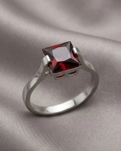 Sterling Silver Princess-Cut Deep Crimson Ruby Ring