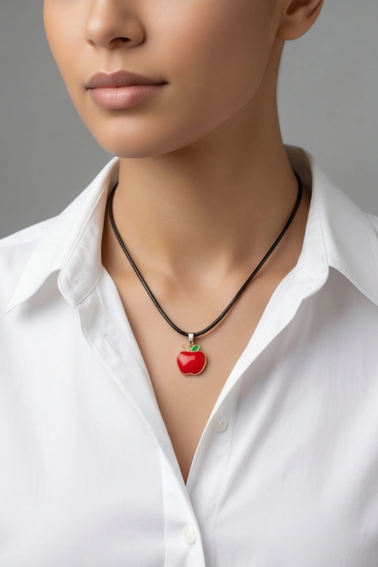 Gold and Red Apple Pendant Necklace