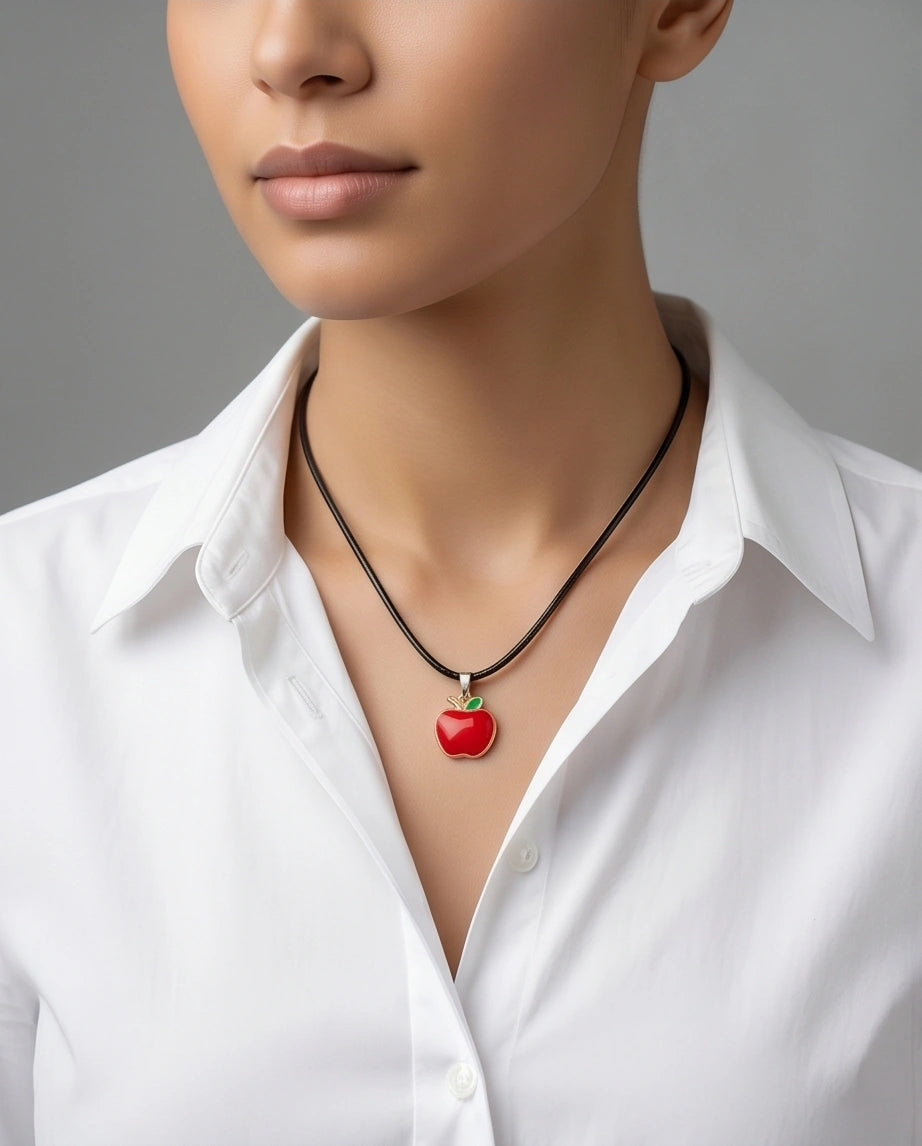 Gold and Red Apple Pendant Necklace