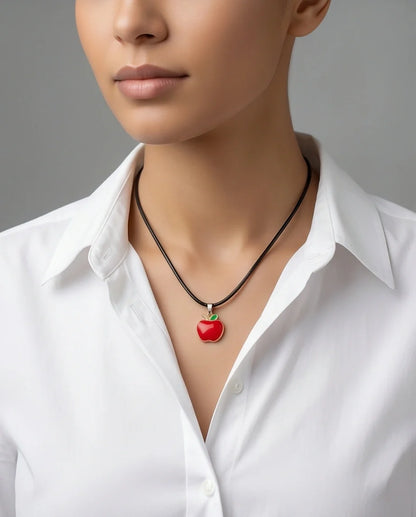 Gold and Red Apple Pendant Necklace