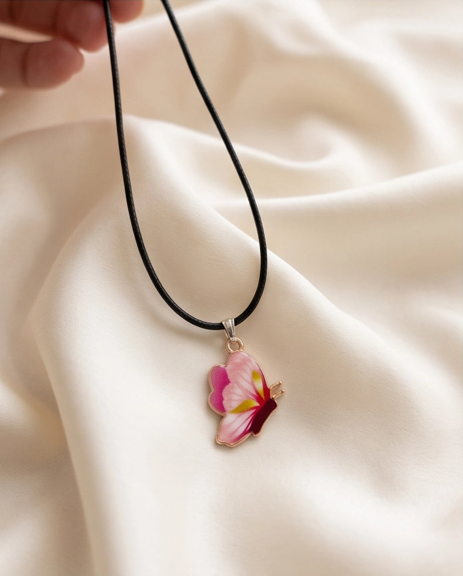 Gradient Pink Butterfly Cord Necklace