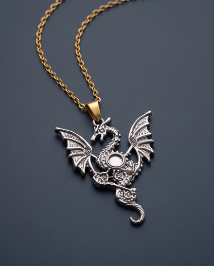 Silver Steampunk Dragon Gear Pendant Necklace