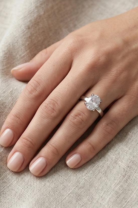 Sterling Silver Oval-Cut Moissanite Solitaire Ring