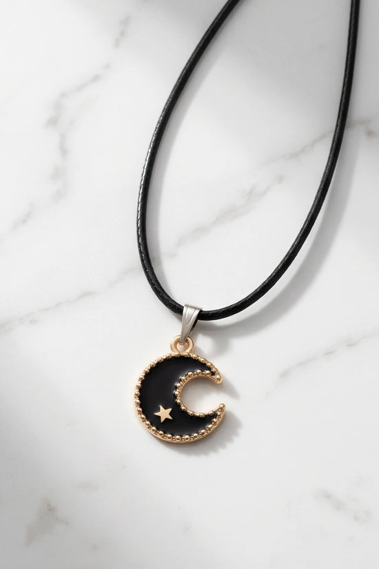 Gold Beaded Crescent Moon and Star Necklace