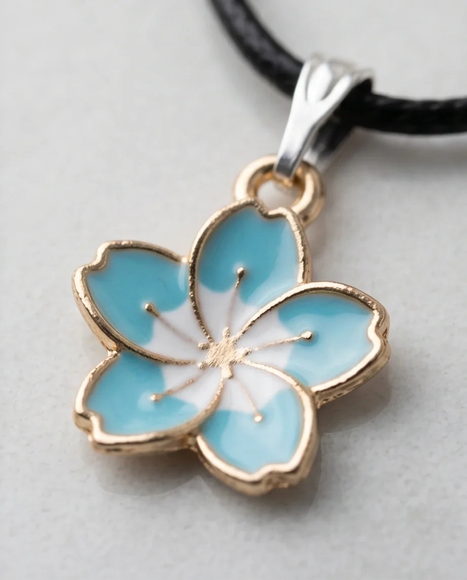 Gold and Pastel Blue Blossom Necklace