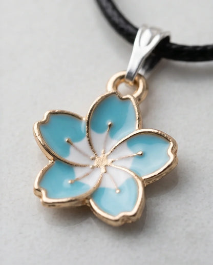 Gold and Pastel Blue Blossom Necklace