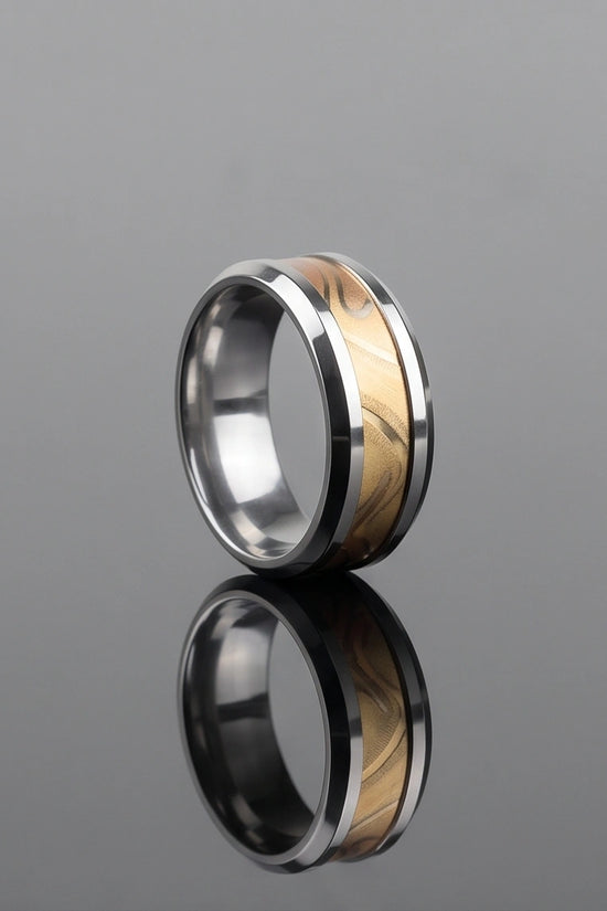 Natural Olive Wood Inlay Silver Band Ring