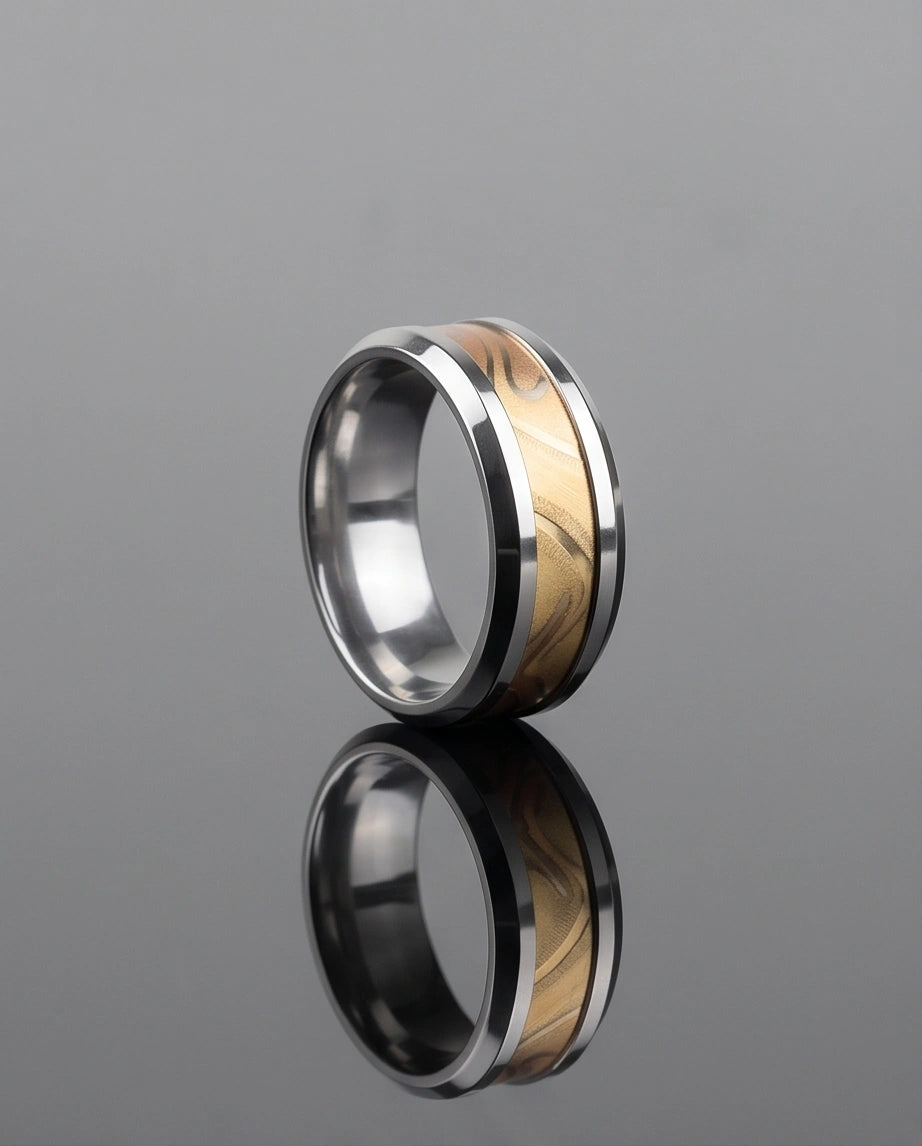 Natural Olive Wood Inlay Silver Band Ring