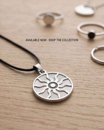 Silver Celestial Sunburst Medallion Cord Necklace
