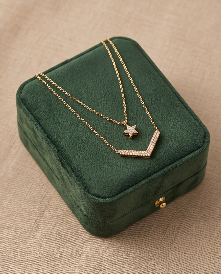 Gold Layered Star & V-Bar Necklace