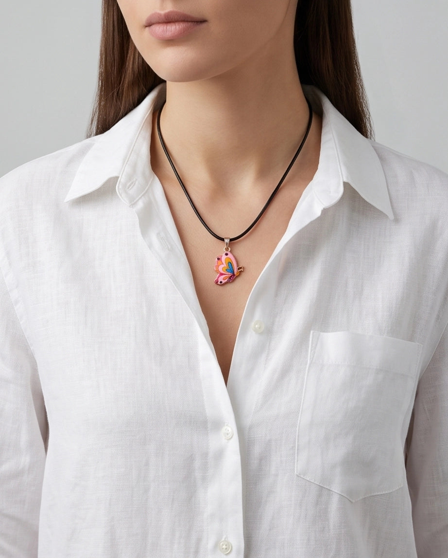 Pastel Pink & Multicolor Butterfly Cord Necklace
