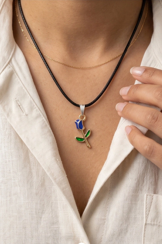 Royal Blue Tulip Rosebud Pendant