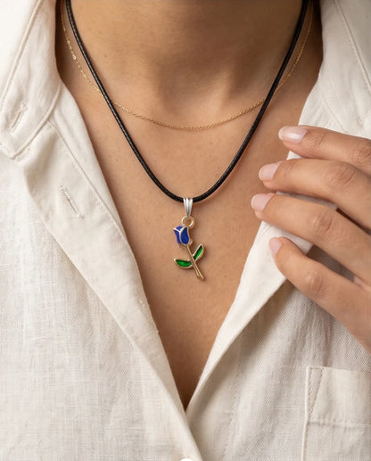 Royal Blue Tulip Rosebud Pendant